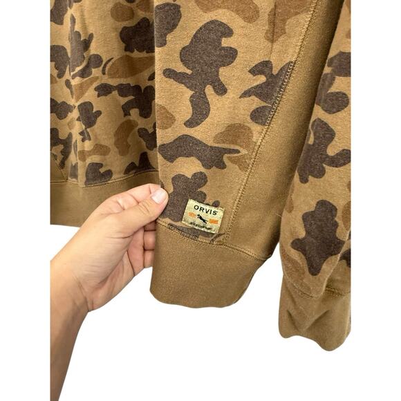 Orvis 1971 Camo Fleece Pullover Crew Neck Sweatshirt Hunting Outdoor Mens Large - Picture 3 of 7